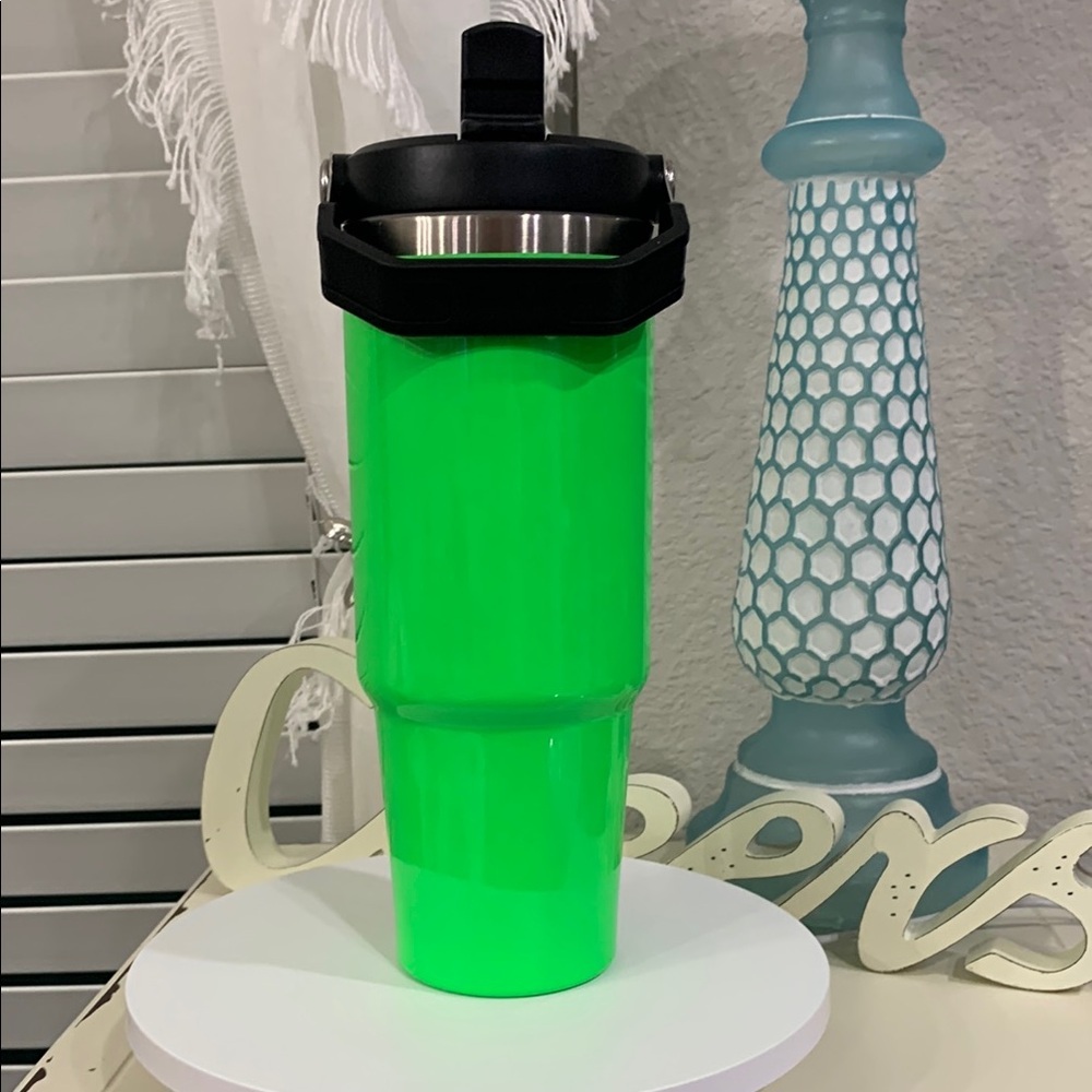 30oz Neon Green Iceflow Flip Straw Tumbler